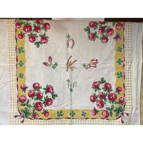 Vintage Printed Tablecloth Lucky 4 Leaf Clovers Startex 31.25" x 26.5" - Picture 7 of 7